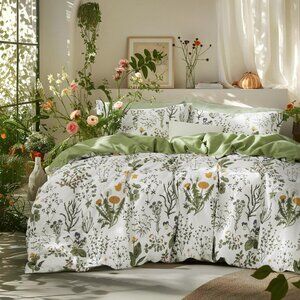 Bedsure Duvet Cover Queen Size - 100% Cotton Reversible Floral Queen Duvet Cover